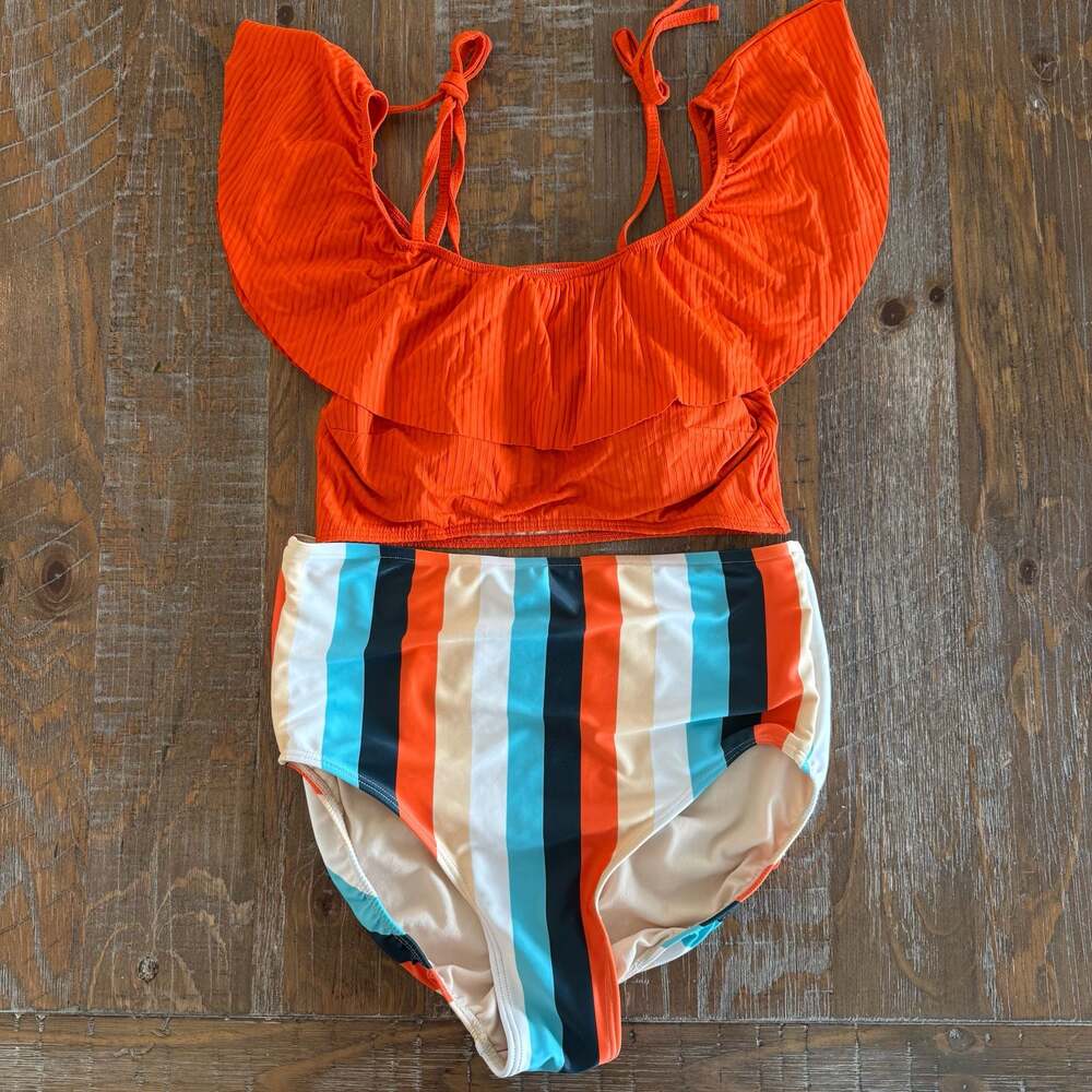Albion Fit Women's Size S Orange Ruffle Bikini Set